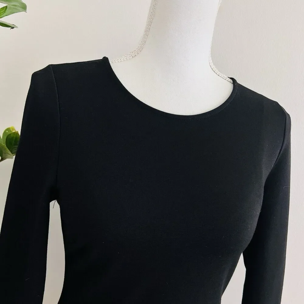 Carmen Marc Valvo Black Peplum Top Ponte Knit Long Sleeve Blouse ~ Size Small - Picture 2 of 6